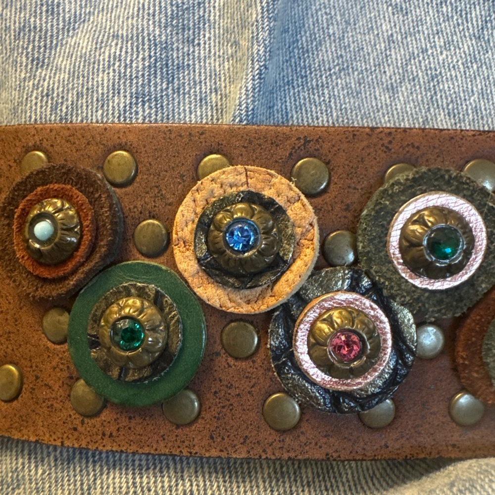 Nw Vintage Nanni Italy Studded Concho Leather Belt Jeweled Buckle Boho Western - Picture 2 of 10